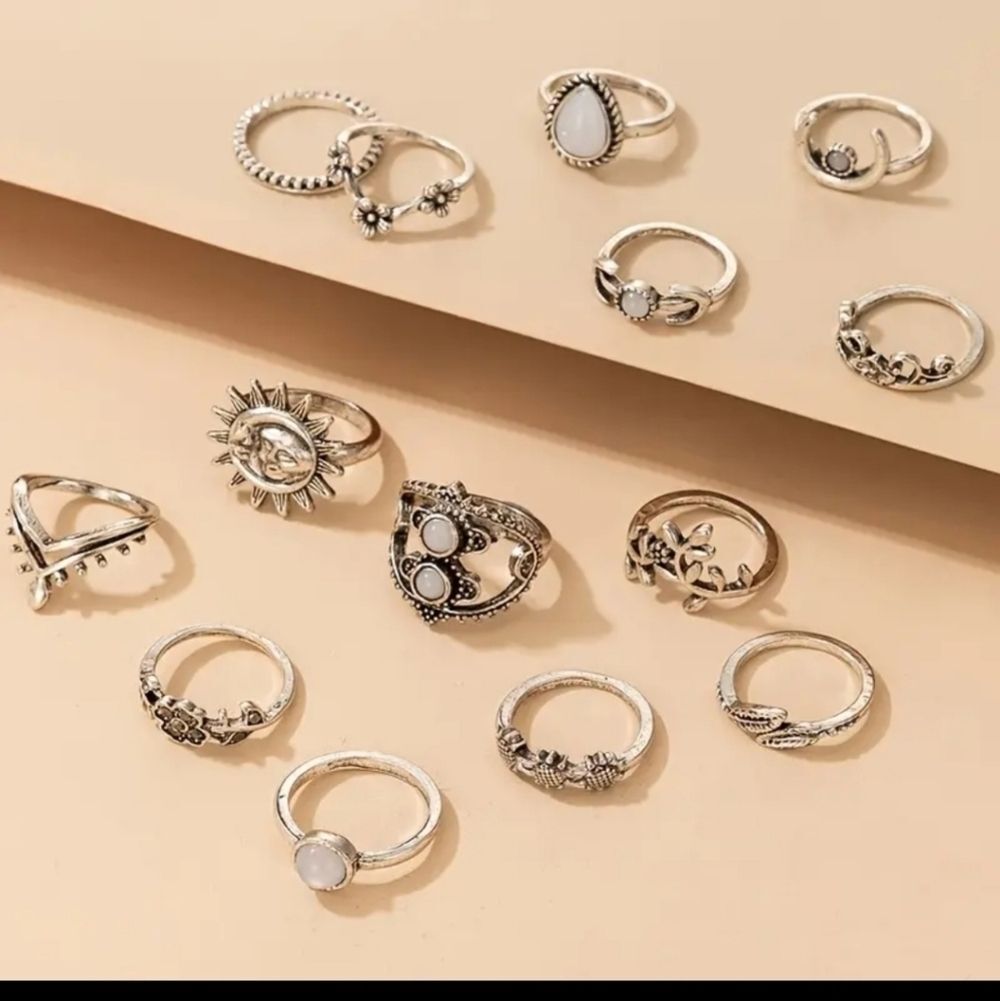 Boho Moonstone Silver Stackable Ring Set - Women Jewelry - Picture 2 of 4